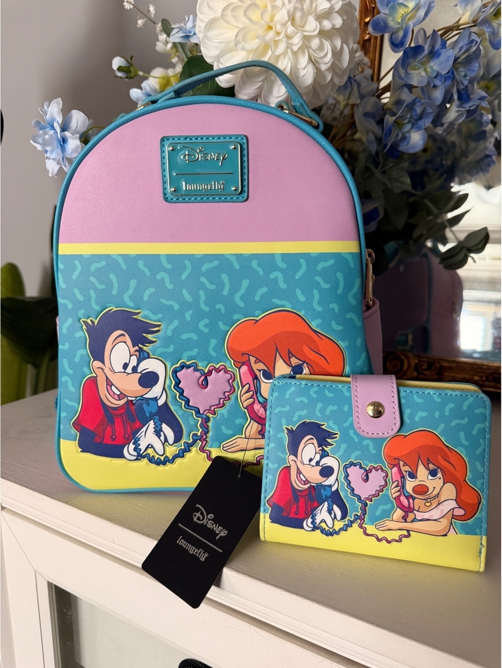 Disney Loungefly A Goofy Movie Max Roxanne Powerline Mini Backpack Wallet Set